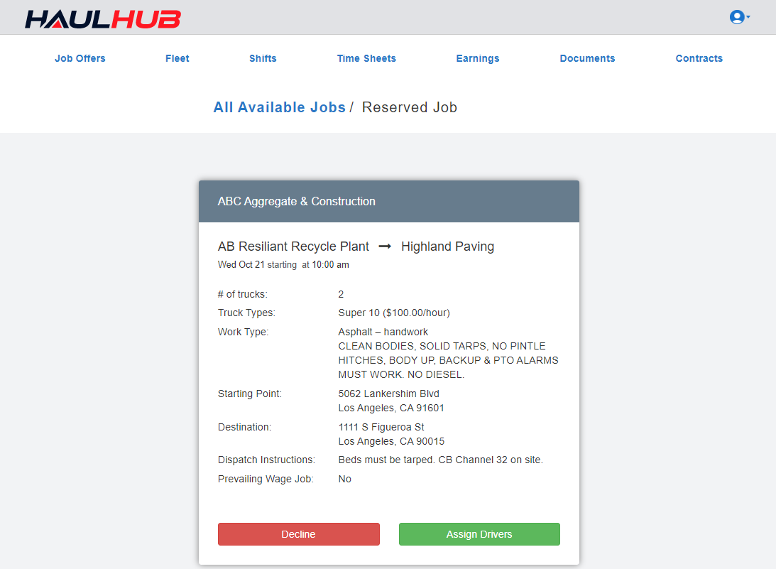 How do I accept jobs? (Fleet Owner - Owner/Operator)